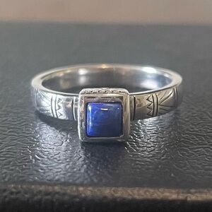 Lapis and Etched Sterling Silver Ring, size 6